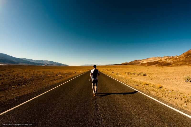 Man Walking on Road — Blue, Serene
