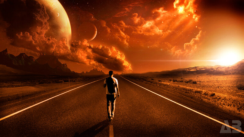 Man Walking on Road — Orange