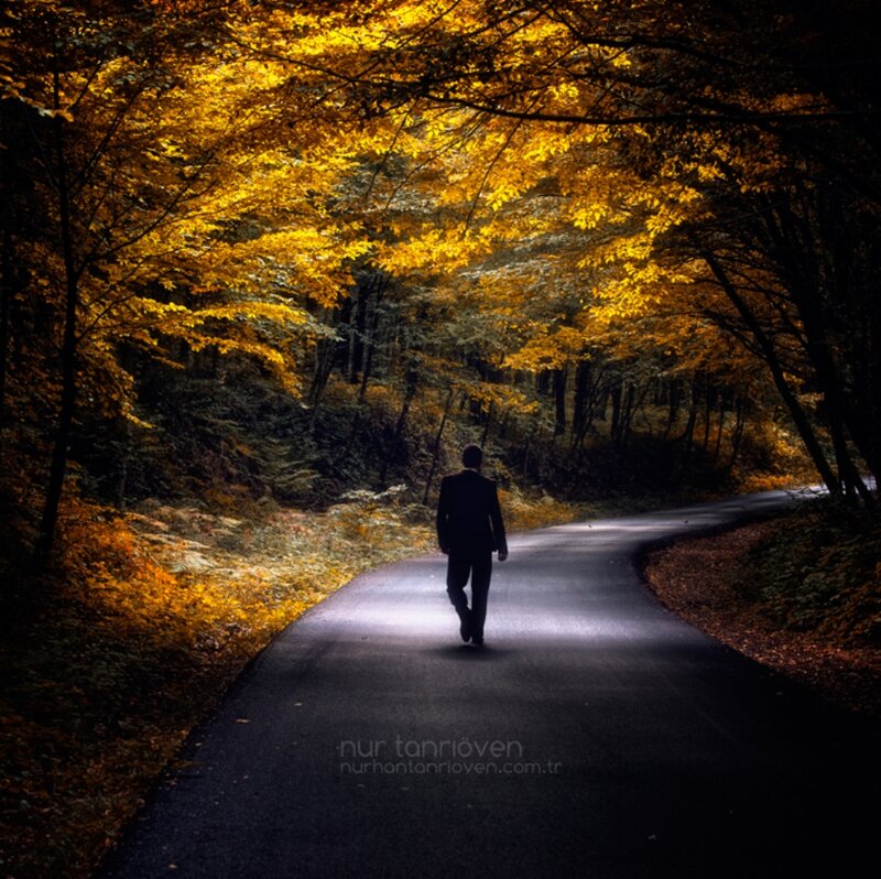 Man Walking on Road — Yellow