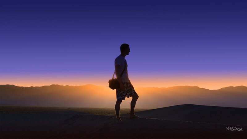Man Walking on Sand Dune — Purple