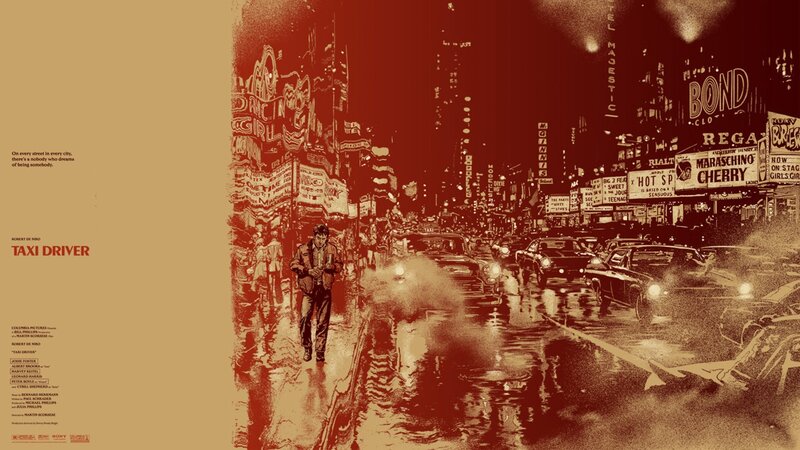 Man Walking on Wet Street — Red, Dramatic