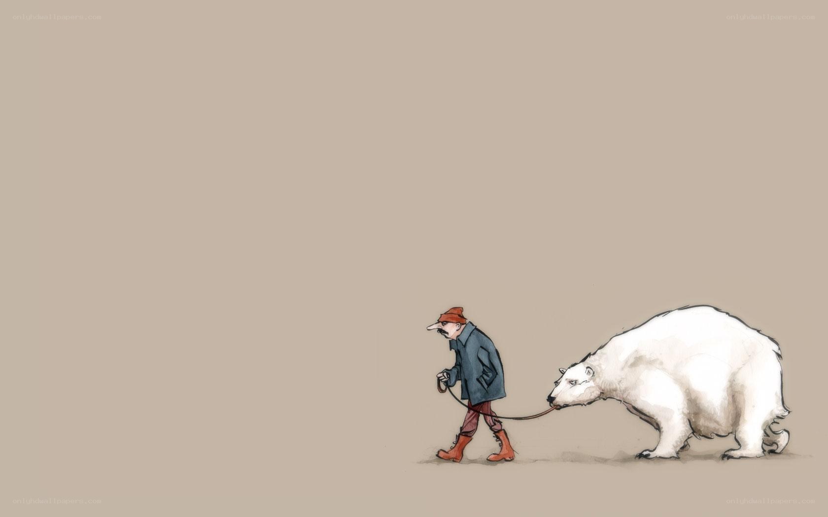 man walking polar bear