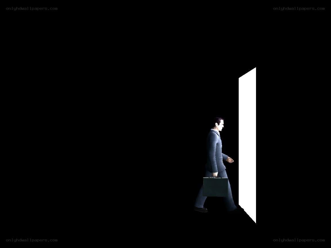 man walking through door