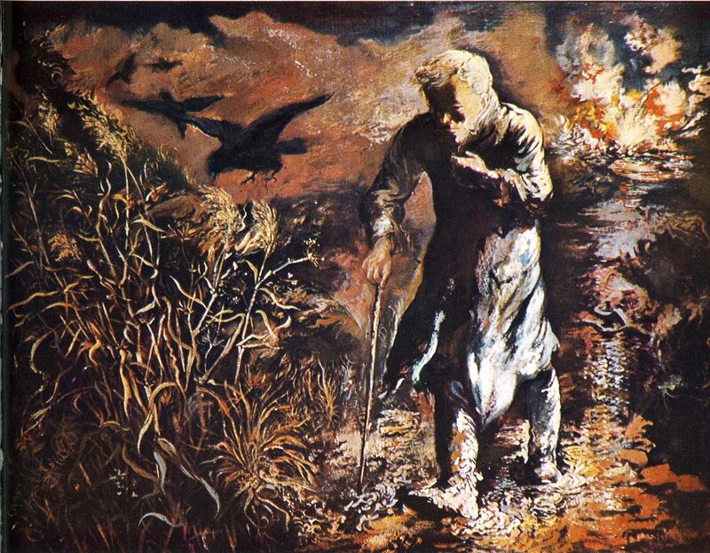 Man walking through marsh at night