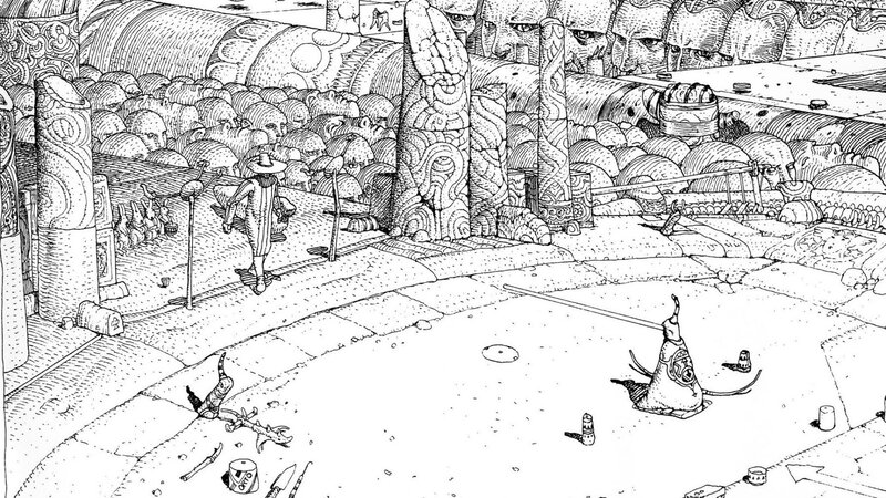 Man Walking Through Ruins — Black