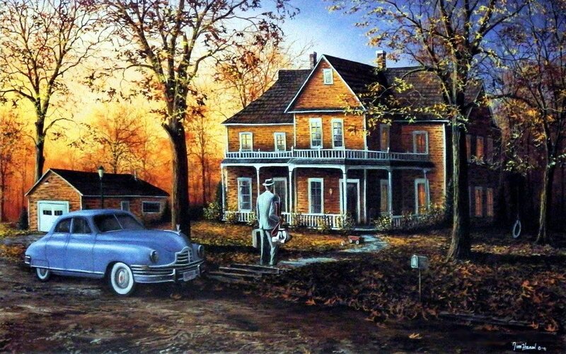 Man Walking to House — Blue