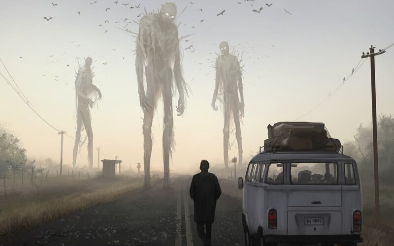 Man Walking Toward Giants