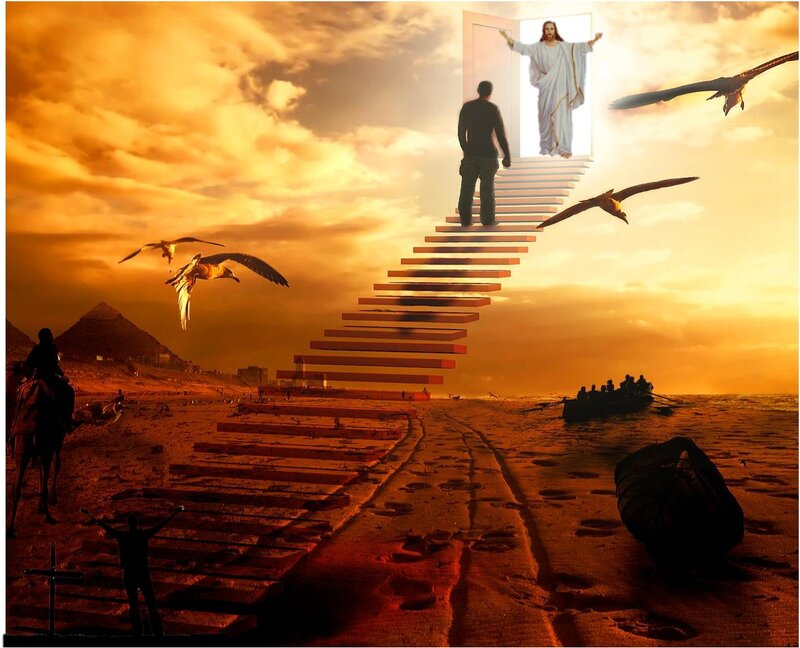 Man Walking Up Stairs — Orange