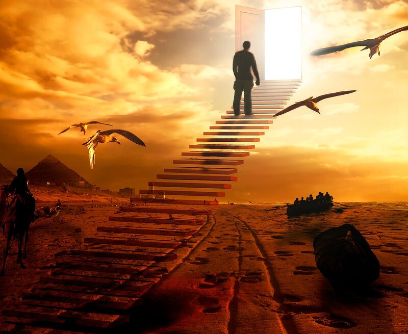 Man Walking Up Stairs