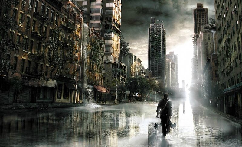 Man Walking with Dog — Gray, Dramatic, Afternoon