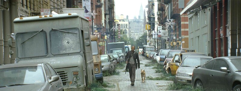 man walking with dog in city
