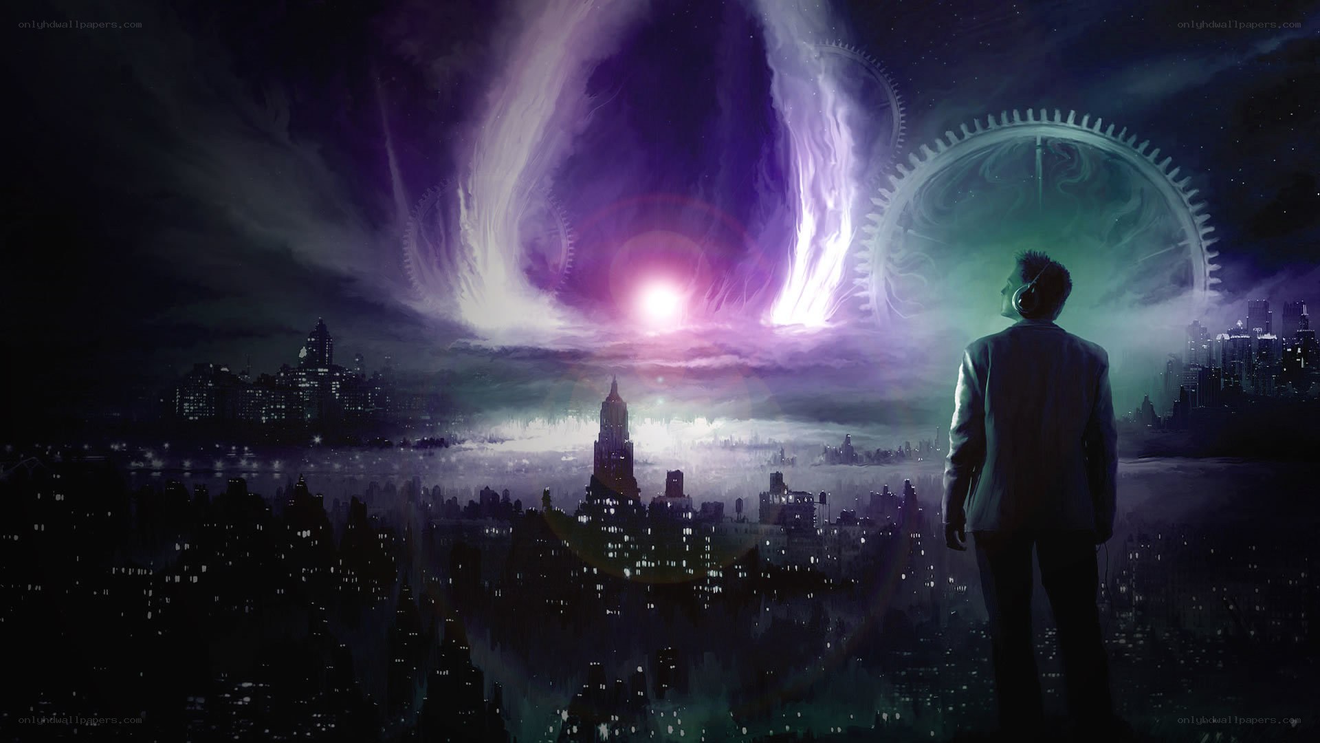 man watches cosmic event