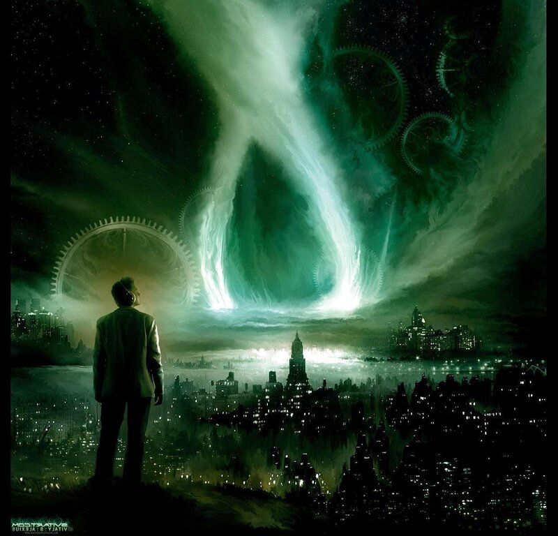 man watches green vortex