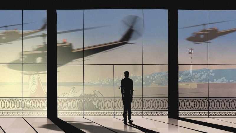 Man watching helicopters at airport
