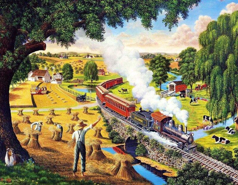 Man Waving at Train — Green