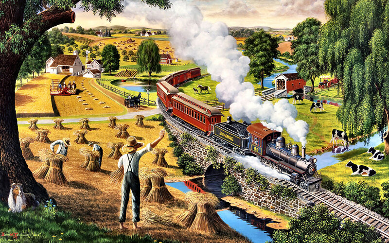 Man Waving at Train