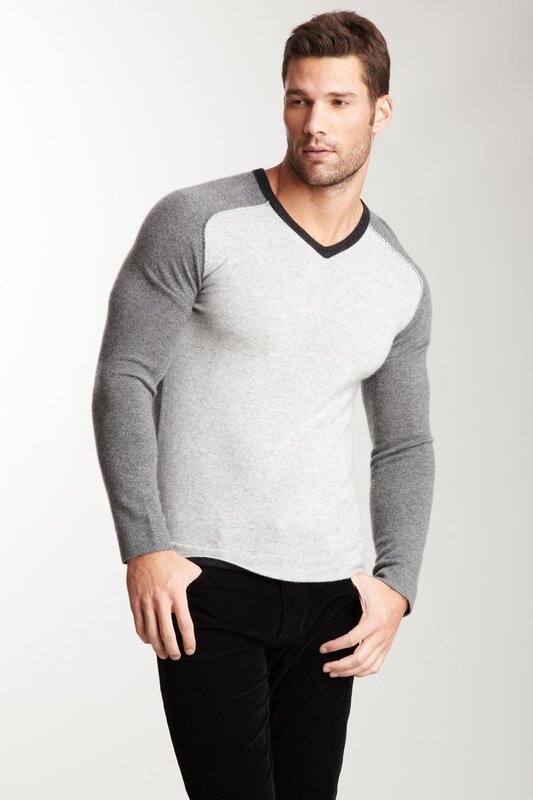 man wearing a gray and white sweater