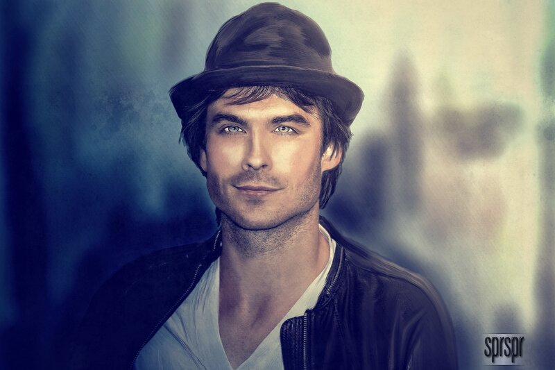 Man Wearing Hat — Blue, Dramatic, Digital Art
