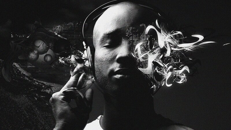 Man Wearing Headphones — Black, Dramatic, Night