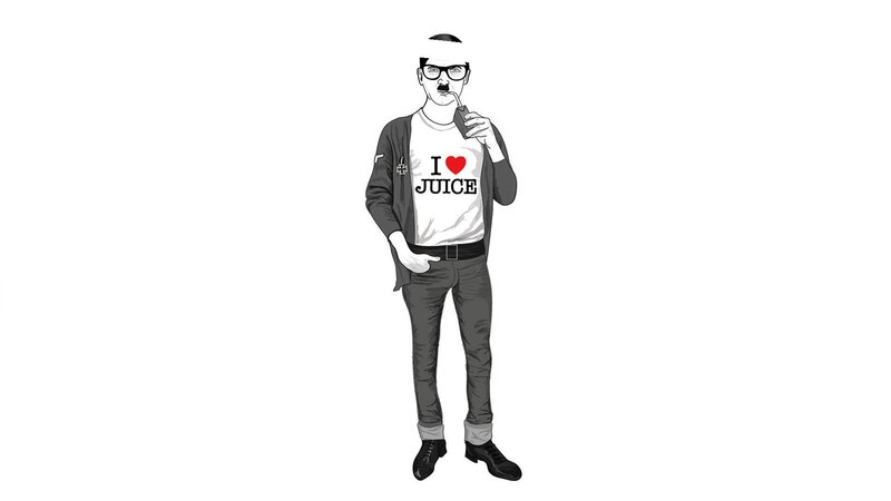 man wearing juice t-shirt