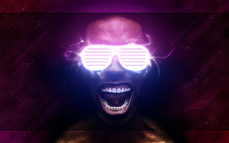 Man Wearing Light-up Glasses — Purple, Dramatic