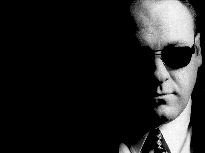 Man Wearing Sunglasses — Black, Dramatic, Photograph, Tie, Suit