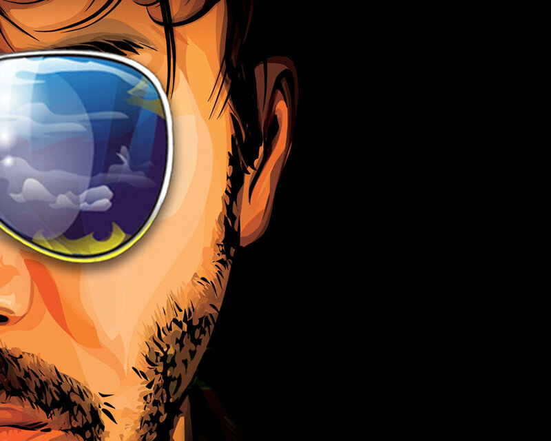 Man Wearing Sunglasses — Orange, Dramatic, Digital Art