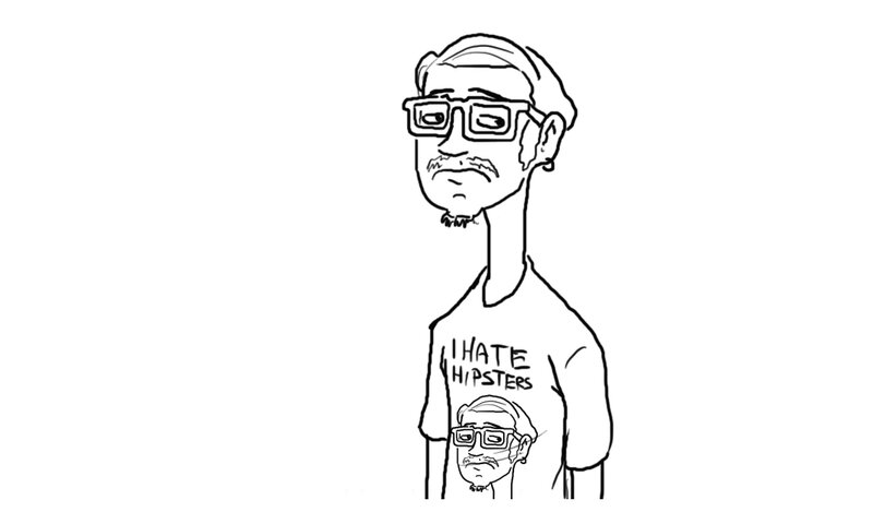 man wearing t-shirt with self-portrait