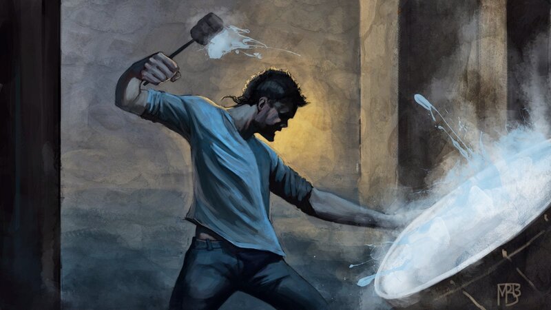 Man Wielding Hammer — Blue