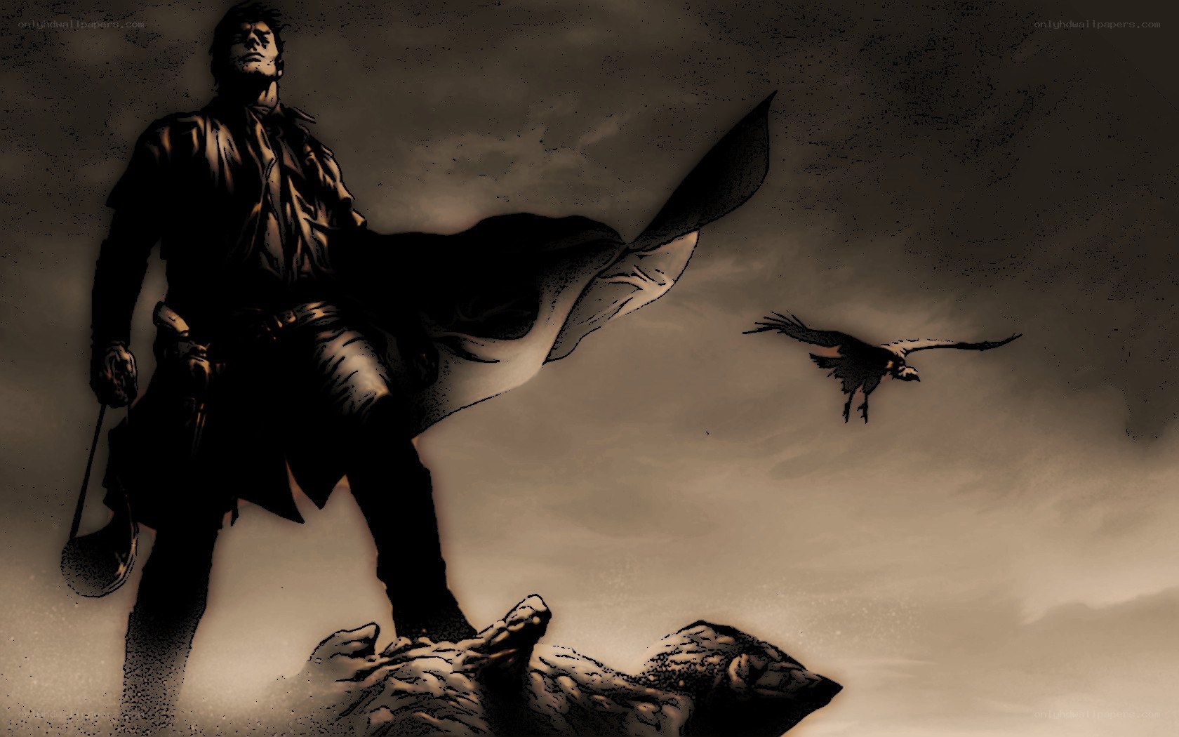 man with a bird in the sky