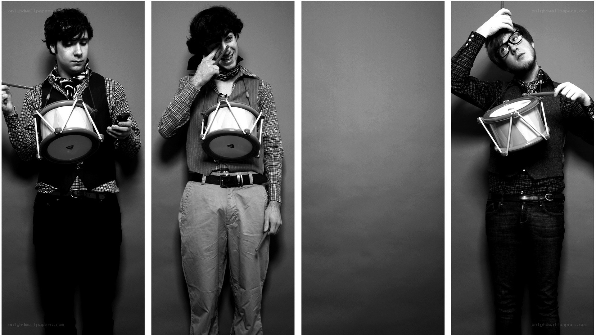 Man with a drum in three poses