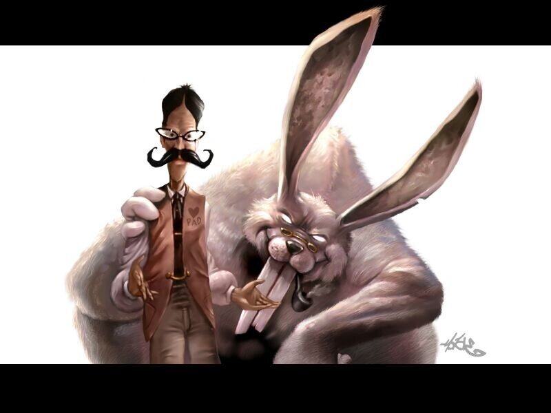 Man with a giant rabbit