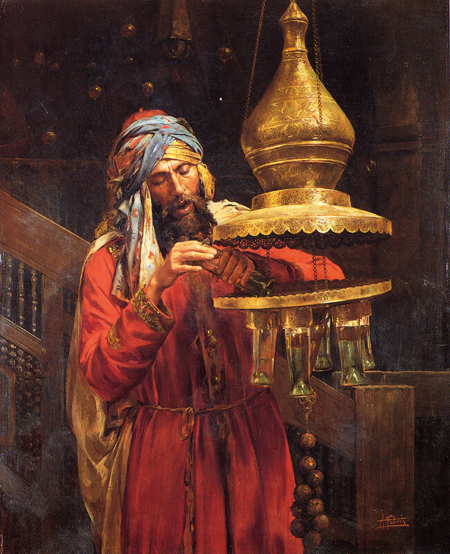 Man with a golden lamp