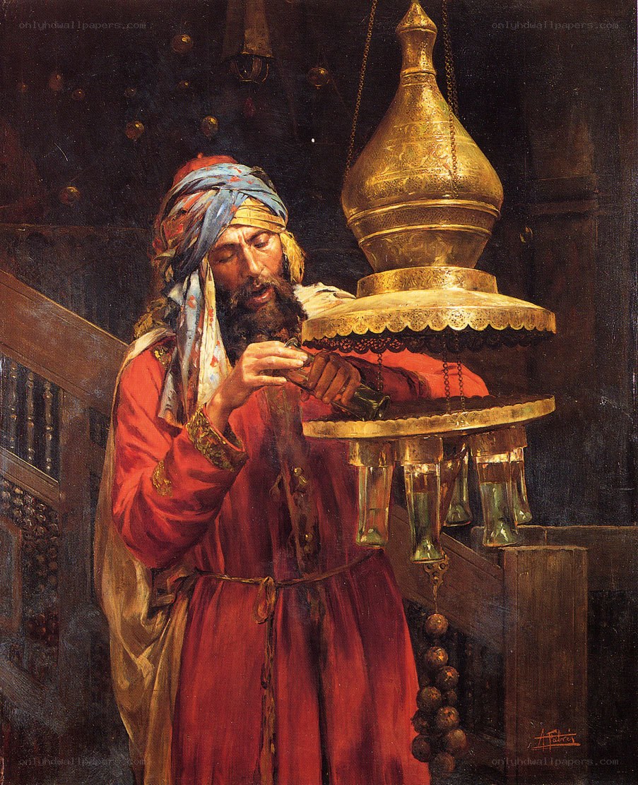 Man with a golden lamp