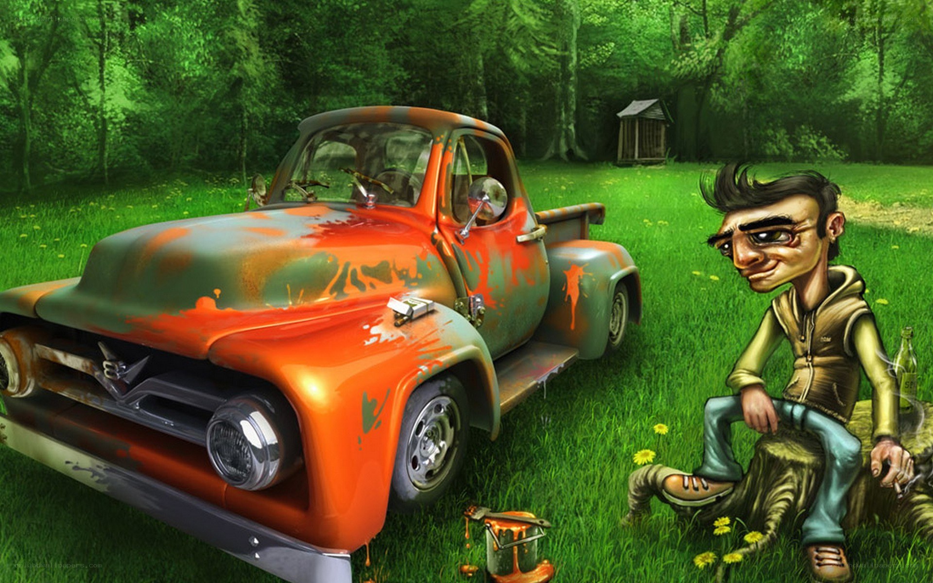 Man with a painted truck