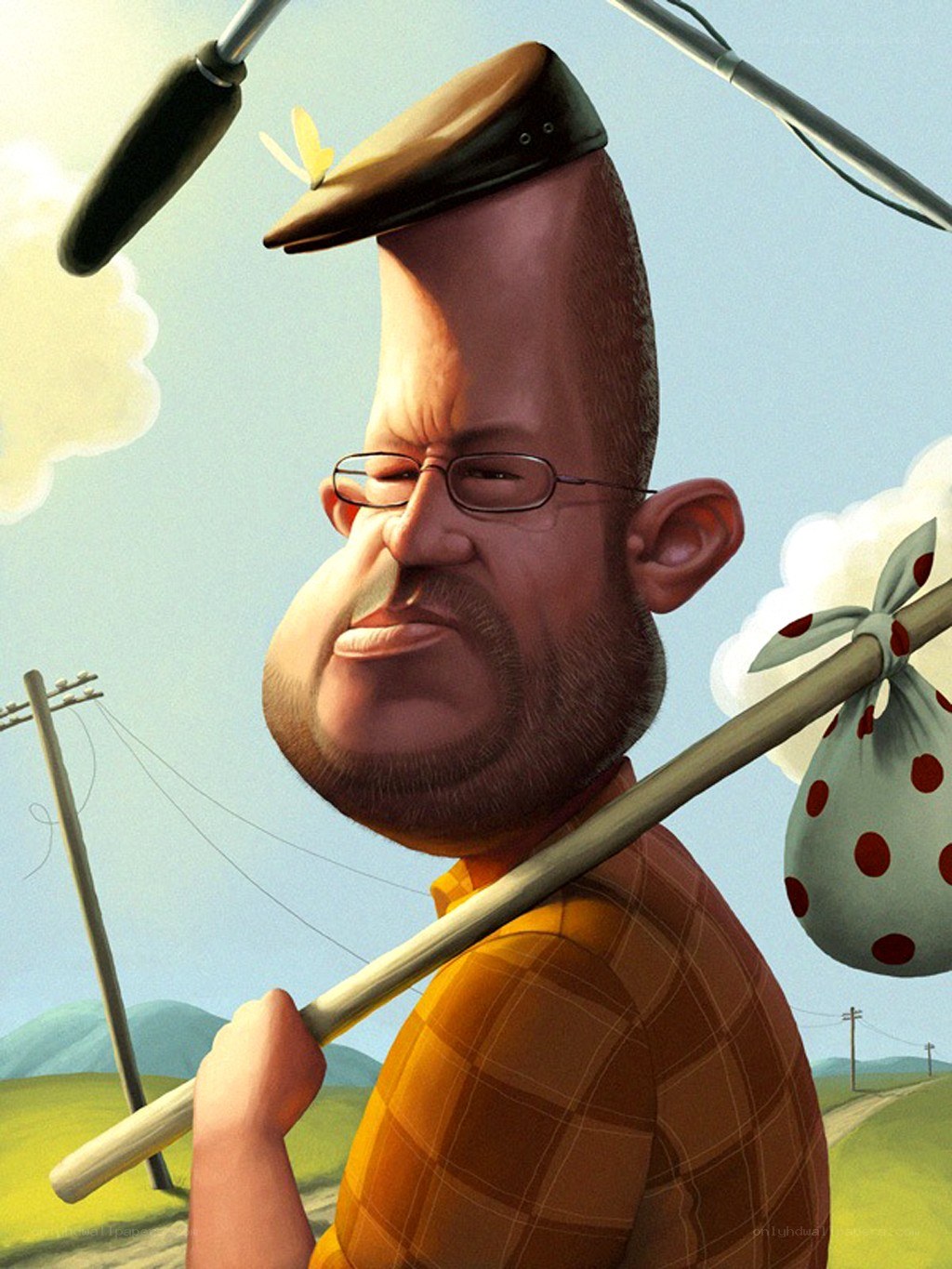 man with a pole and bag