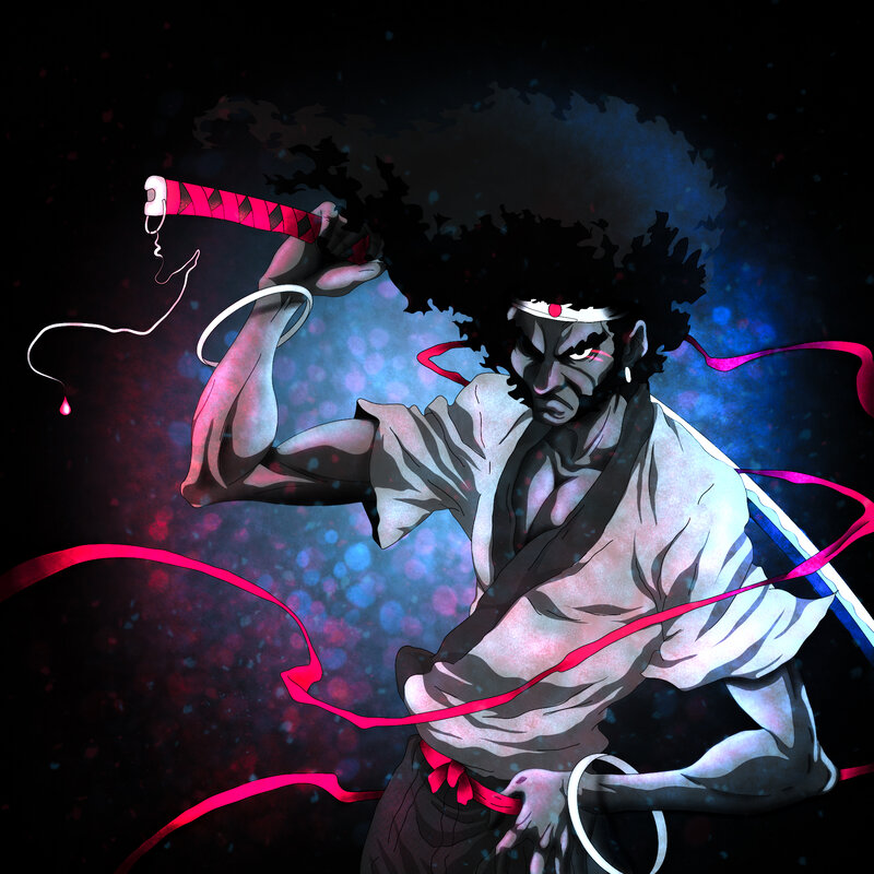 Man with Afro Holding Sword — Black, Dramatic