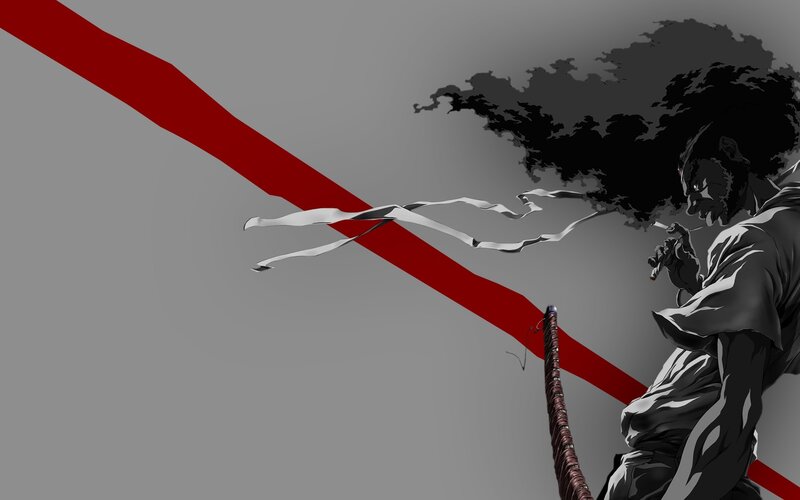 Man with Afro Holding Sword — Gray