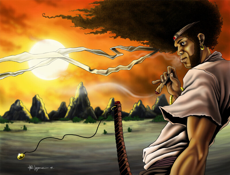 Man with Afro Smoking — Orange