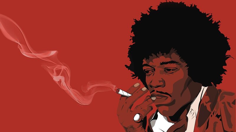 Man with Afro Smoking — Red, Dramatic, Digital Art
