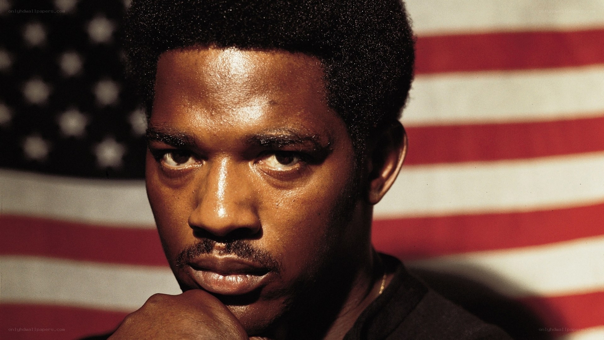 man with american flag background