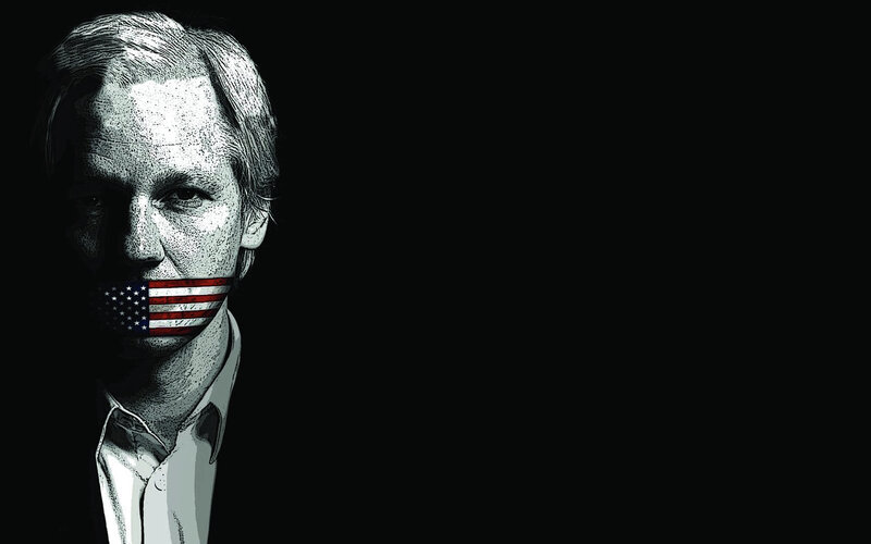 Man with American flag over mouth