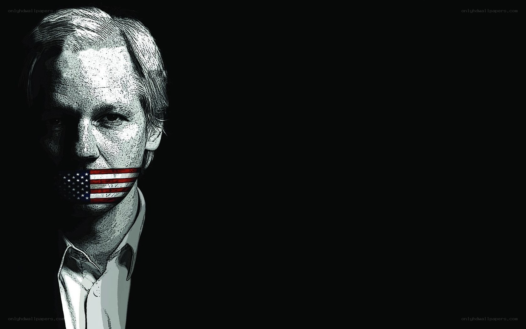 Man with American flag over mouth