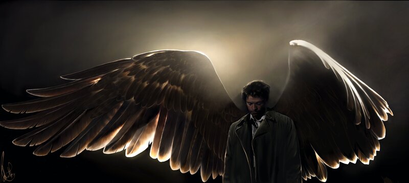 Man with Angel Wings — Black, Dramatic, Digital Art, Coat