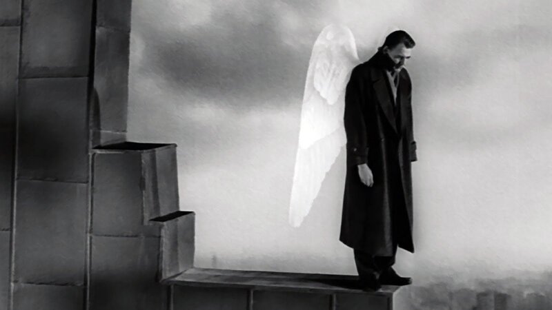 Man with Angel Wings — Black, Dramatic, Photograph, Coat