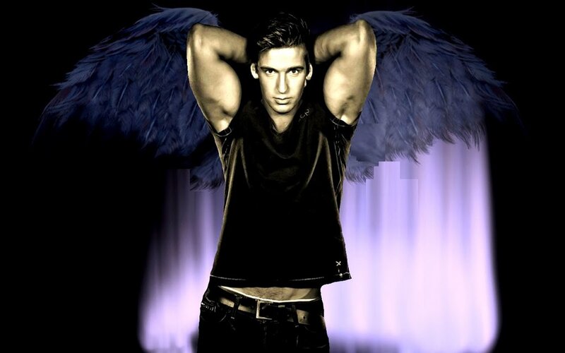 Man with Angel Wings — Black, Dramatic, Photograph, T-shirt