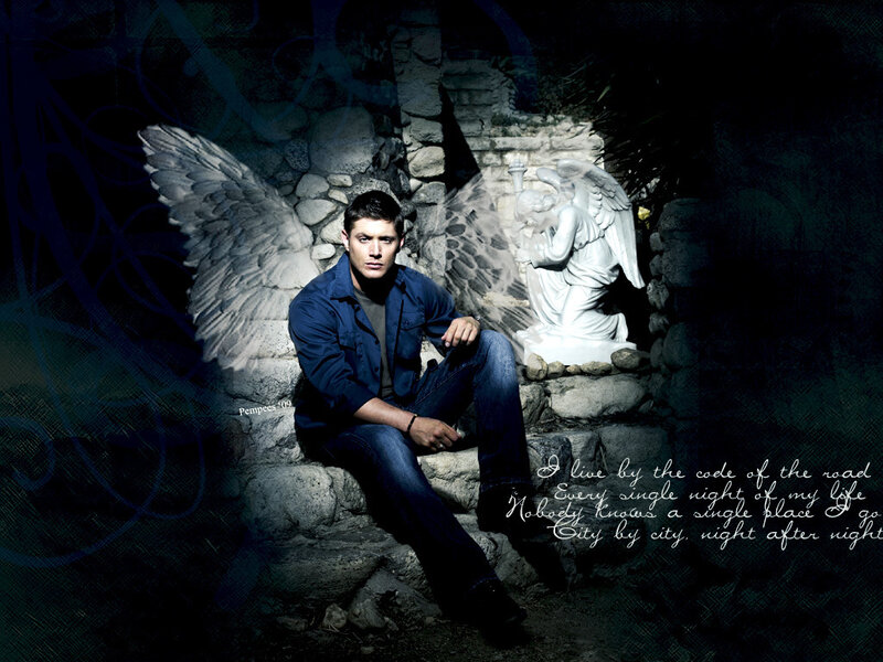 Man with Angel Wings — Blue, Dramatic, Night, Photograph