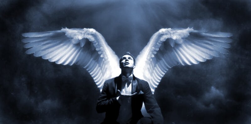 Man with Angel Wings — Blue, Dramatic, Night