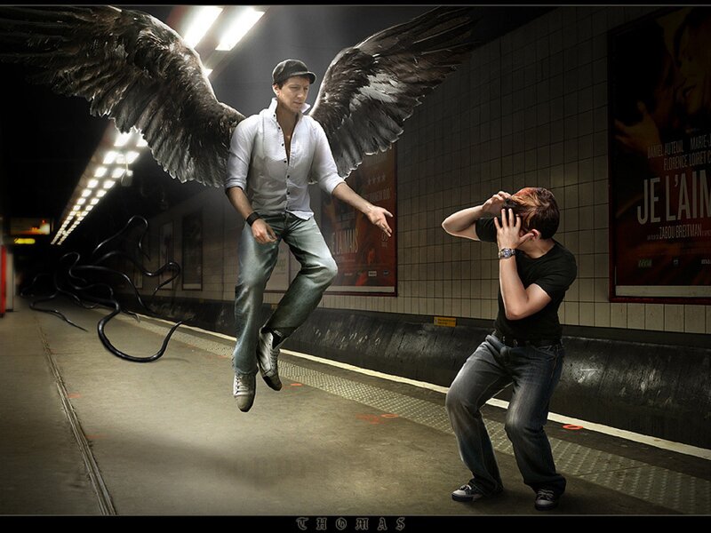 Man with Angel Wings — Gray