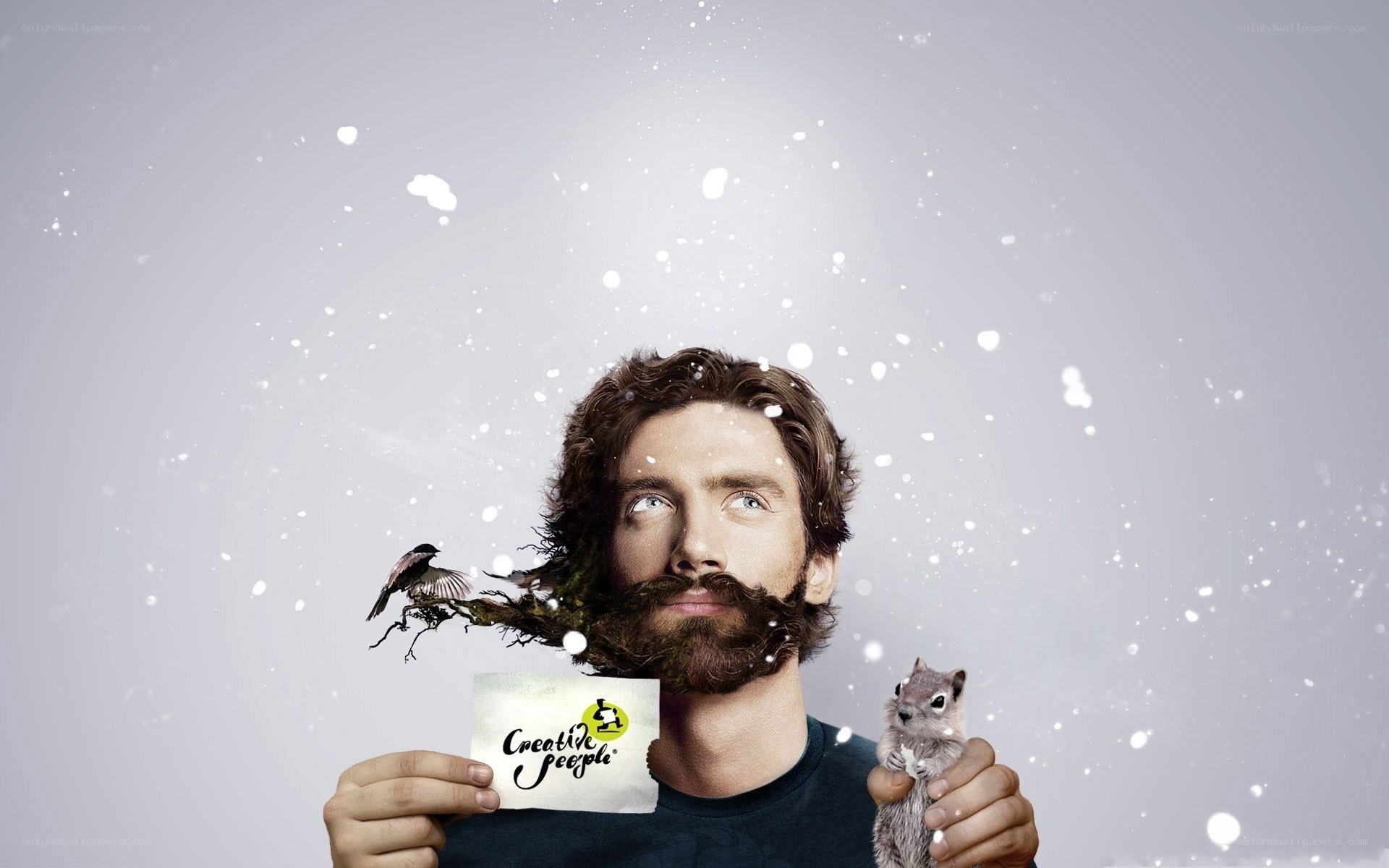 man with animals in beard